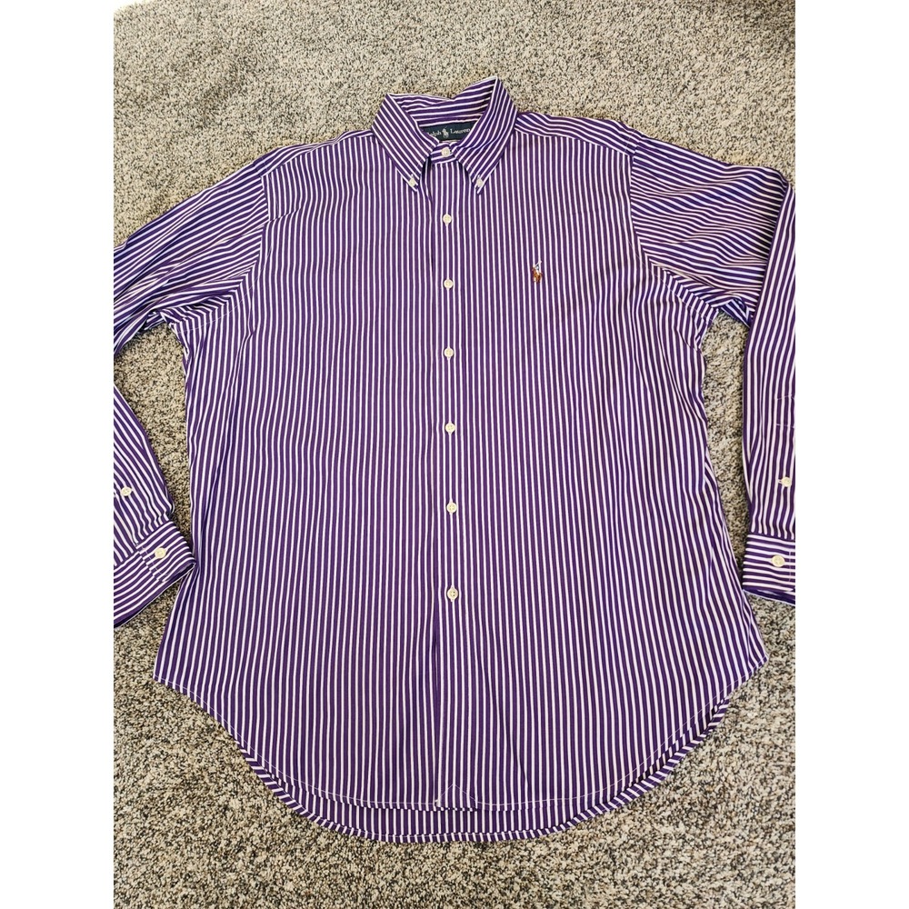 Ralph Lauren Shirt Mens L Purple Striped Button Up Long Sleeve Classic